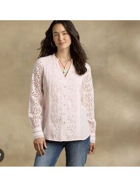 Sundance Valeria Eyelet Pink Shirt Size M